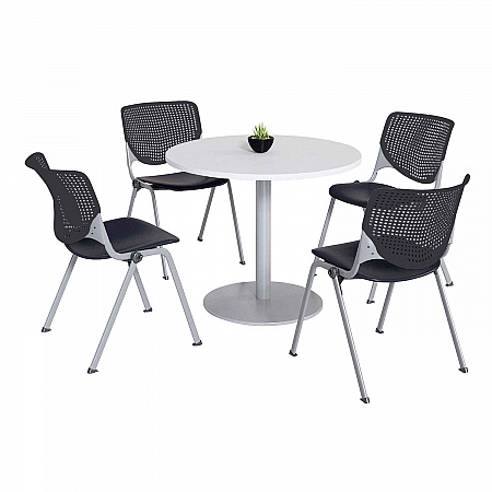 Pedestal Table with Four Black Kool Series Chairs, Round, 36