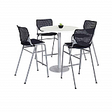 Pedestal Bistro Table with Four Black Kool Series Barstools, Round, 36" Dia x 41h, Designer White (811774037082)