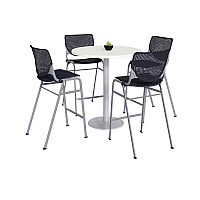 Pedestal Bistro Table with Four Black Kool Series Barstools, Round, 36" Dia x 41h, Designer White (811774037082)