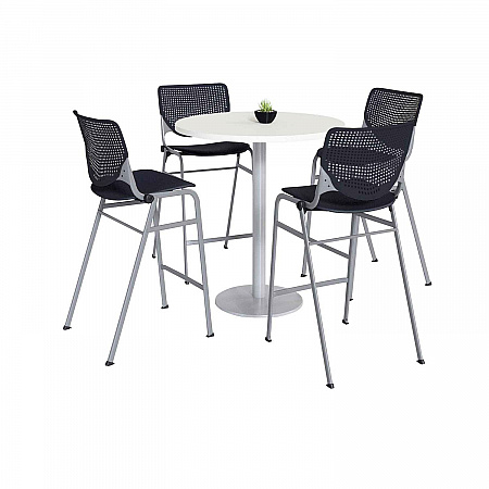 Pedestal Bistro Table with Four Black Kool Series Barstools, Round, 36