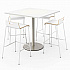 Pedestal Bistro Table with Four White Jive Series Barstools, Square, 36 x 36 x 41, Designer White (811774039918)