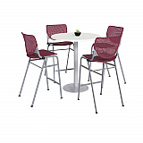Pedestal Bistro Table with Four Burgundy Kool Series Barstools, Round, 36" Dia x 41h, Designer White (811774037068)