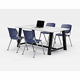 Midtown Dining Table with Four Navy Kool Series Chairs, 36 x 72 x 30, Designer White (840031900241)