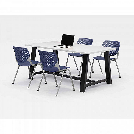 Midtown Dining Table with Four Navy Kool Series Chairs, 36 x 72 x 30, Designer White (840031900241)