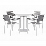 Eveleen Outdoor Patio Table, Four Gray Powder-Coated Polymer Chairs, Round, 36" Dia x 29h, White (840031918499)