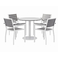 Eveleen Outdoor Patio Table, Four Gray Powder-Coated Polymer Chairs, Round, 36" Dia x 29h, White (840031918499)