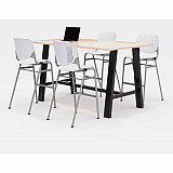 Midtown Bistro Dining Table with Four White Kool Barstools, 36 x 72 x 41, Kensington Maple (840031900753)