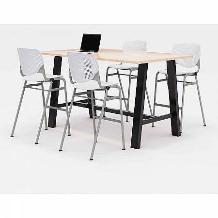 Midtown Bistro Dining Table with Four White Kool Barstools, 36 x 72 x 41, Kensington Maple (840031900753)