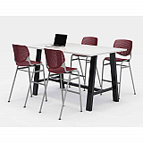 Midtown Bistro Dining Table with Four Burgundy Kool Barstools, 36 x 72 x 41, Designer White (840031900555)