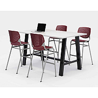 Midtown Bistro Dining Table with Four Burgundy Kool Barstools, 36 x 72 x 41, Designer White (840031900555)