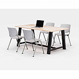 Midtown Dining Table with Four Light Gray Kool Series Chairs, 36 x 72 x 30, Kensington Maple (840031900487)