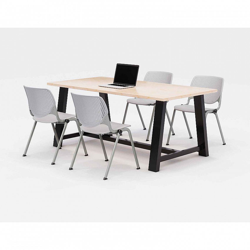 Midtown Dining Table with Four Light Gray Kool Series Chairs, 36 x 72 x 30, Kensington Maple (840031900487)