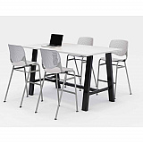 Midtown Bistro Dining Table with Four Light Gray Kool Barstools, 36 x 72 x 41, Designer White (840031900593)