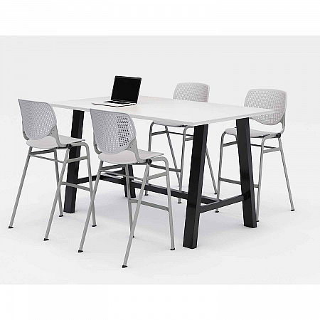 Midtown Bistro Dining Table with Four Light Gray Kool Barstools, 36 x 72 x 41, Designer White (840031900593)