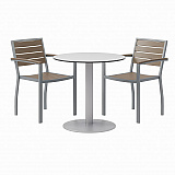 Eveleen Outdoor Patio Table with Two Mocha Powder-Coated Polymer Chairs, 30" Dia x 29h, Gray (840031918444)