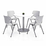 Pedestal Table with Four Light Gray Kool Series Chairs, Round, 36" Dia x 29h, Designer White (811774036719)