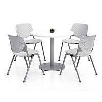 Pedestal Table with Four Light Gray Kool Series Chairs, Round, 36" Dia x 29h, Designer White (811774036719)