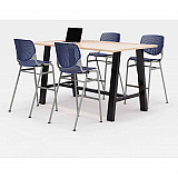 Midtown Bistro Dining Table with Four Navy Kool Barstools, 36 x 72 x 41, Kensington Maple (840031900739)