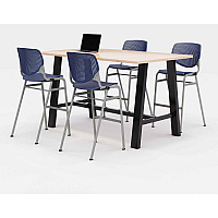 Midtown Bistro Dining Table with Four Navy Kool Barstools, 36 x 72 x 41, Kensington Maple (840031900739)