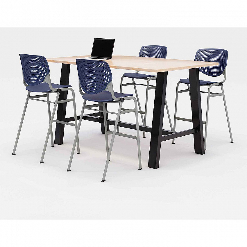 Midtown Bistro Dining Table with Four Navy Kool Barstools, 36 x 72 x 41, Kensington Maple (840031900739)