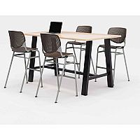 Midtown Bistro Dining Table with Four Brownstone Kool Barstools, 36 x 72 x 41, Kensington Maple (840031900807)