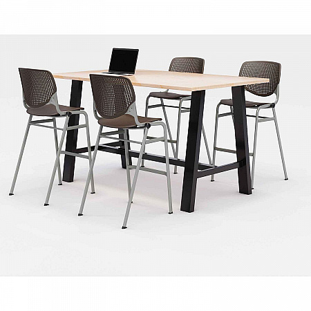 Midtown Bistro Dining Table with Four Brownstone Kool Barstools, 36 x 72 x 41, Kensington Maple (840031900807)