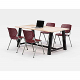 Midtown Dining Table with Four Burgundy Kool Series Chairs, 36 x 72 x 30, Kensington Maple (840031900449)