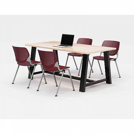 Midtown Dining Table with Four Burgundy Kool Series Chairs, 36 x 72 x 30, Kensington Maple (840031900449)