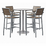 Eveleen Outdoor Bistro Patio Table with Four Mocha Powder-Coated Polymer Barstools, Round, 41"h, Gray (840031918505)