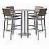 Eveleen Outdoor Bistro Patio Table with Four Mocha Powder-Coated Polymer Barstools, Round, 41