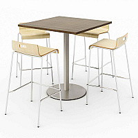 Pedestal Bistro Table with Four Natural Jive Series Barstools, Square, 36 x 36 x 41, Studio Teak (811774039925)