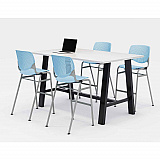 Midtown Bistro Dining Table with Four Sky Blue Kool Barstools, 36 x 72 x 41, Designer White (840031900630)