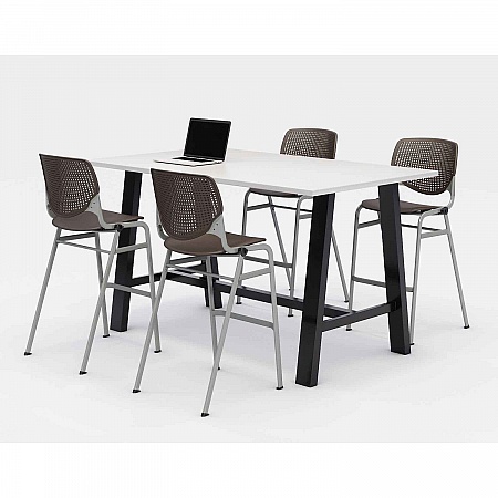 Midtown Bistro Dining Table with Four Brownstone Kool Barstools, 36 x 72 x 41, Designer White (840031900616)