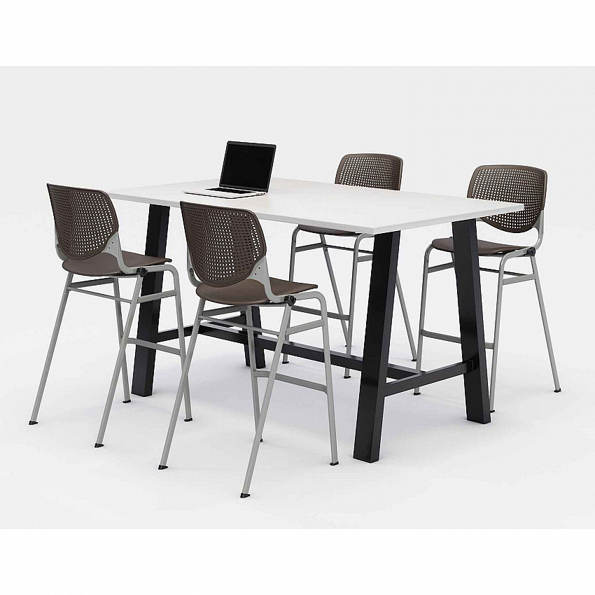 Midtown Bistro Dining Table with Four Brownstone Kool Barstools, 36 x 72 x 41, Designer White (840031900616)