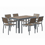 Eveleen Outdoor Patio Table with Six Mocha Powder-Coated Polymer Chairs, 32 x 55 x 29, Mocha (840031918529)