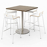 Pedestal Bistro Table with Four White Jive Series Barstools, Square, 36 x 36 x 41, Studio Teak (811774039932)