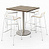 Pedestal Bistro Table with Four White Jive Series Barstools, Square, 36 x 36 x 41, Studio Teak (811774039932)