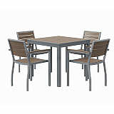Eveleen Outdoor Patio Table with Four Mocha Powder-Coated Polymer Chairs, Square, 32", Mocha (840031918543)