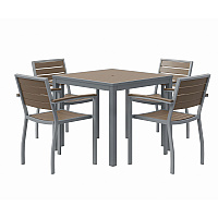 Eveleen Outdoor Patio Table with Four Mocha Powder-Coated Polymer Chairs, Square, 32", Mocha (840031918543)
