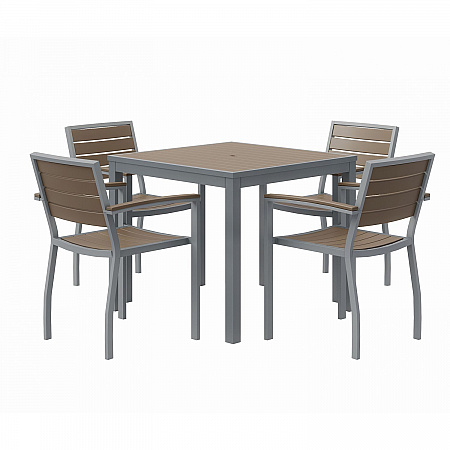 Eveleen Outdoor Patio Table with Four Mocha Powder-Coated Polymer Chairs, Square, 32