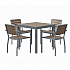 Eveleen Outdoor Patio Table with Four Mocha Powder-Coated Polymer Chairs, Square, 32