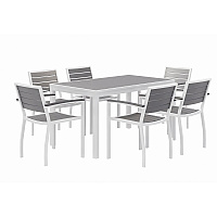 Eveleen Outdoor Patio Table with Six Gray Powder-Coated Polymer Chairs, 32 x 55 x 29, Gray (840031918536)