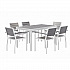 Eveleen Outdoor Patio Table with Six Gray Powder-Coated Polymer Chairs, 32 x 55 x 29, Gray (840031918536)