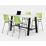 Midtown Bistro Dining Table with Four Lime Green Kool Barstools, 36 x 72 x 41, Designer White (840031900609)