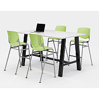 Midtown Bistro Dining Table with Four Lime Green Kool Barstools, 36 x 72 x 41, Designer White (840031900609)