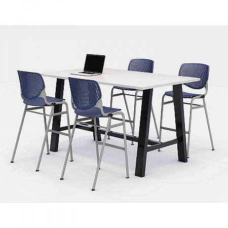 Midtown Bistro Dining Table with Four Navy Kool Barstools, 36 x 72 x 41, Designer White (840031900548)