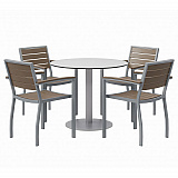 Eveleen Outdoor Patio Table, Four Mocha Powder-Coated Polymer Chairs, Round, 36" Dia x 29h, Fashion Gray (840031918482)