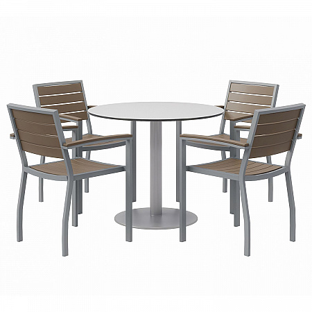 Eveleen Outdoor Patio Table, Four Mocha Powder-Coated Polymer Chairs, Round, 36" Dia x 29h, Fashion Gray (840031918482)