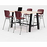 Midtown Bistro Dining Table with Four Burgundy Kool Barstools, 36 x 72 x 41, Kensington Maple (840031900746)