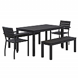 Eveleen Outdoor Patio Table with Two Black Powder-Coated Polymer Chairs and Two Benches, 32 x 55, Gray (840031925152)